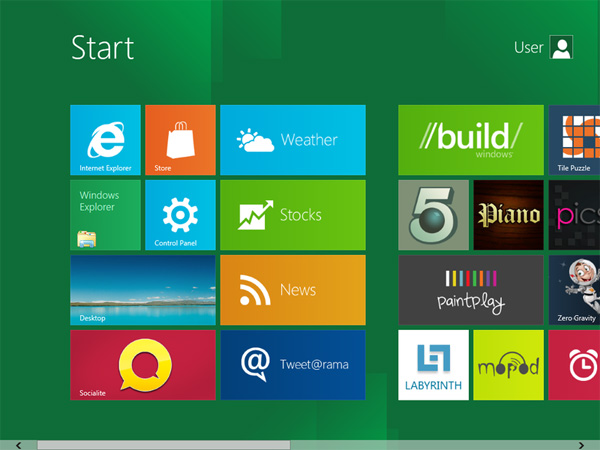 The Windows 8 "Start" screen